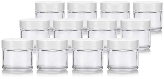 2 oz Clear Glass Jar with White Smooth Lined Lids (12 Pack)
