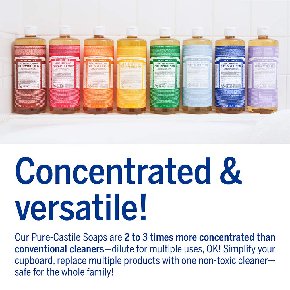 Dr. Bronner's Magic Soaps 18-In-1 Hemp Rose Pure Castille Soap, 32-Ounce Bottles