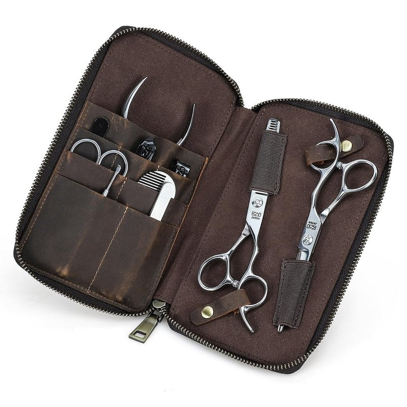 CONTACTS Full Grain Leather Manicure Set Case for Men Hairdressing and Nail Clipper Tool Organizer Travel Grooming Kit Pouch Empty Pouch by Handmade (Case Only)