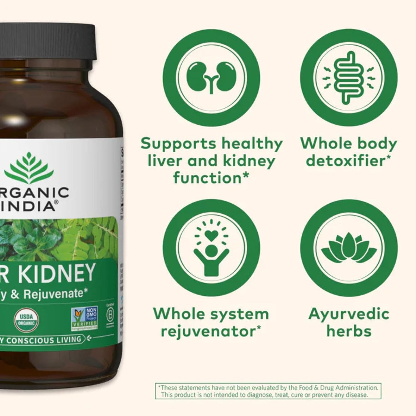 Organic India Liver Kidney Herbal Supplement - Detox & Rejuvenate, Supports Healthy Function | Vegan, Gluten-Free, 180 Capsules