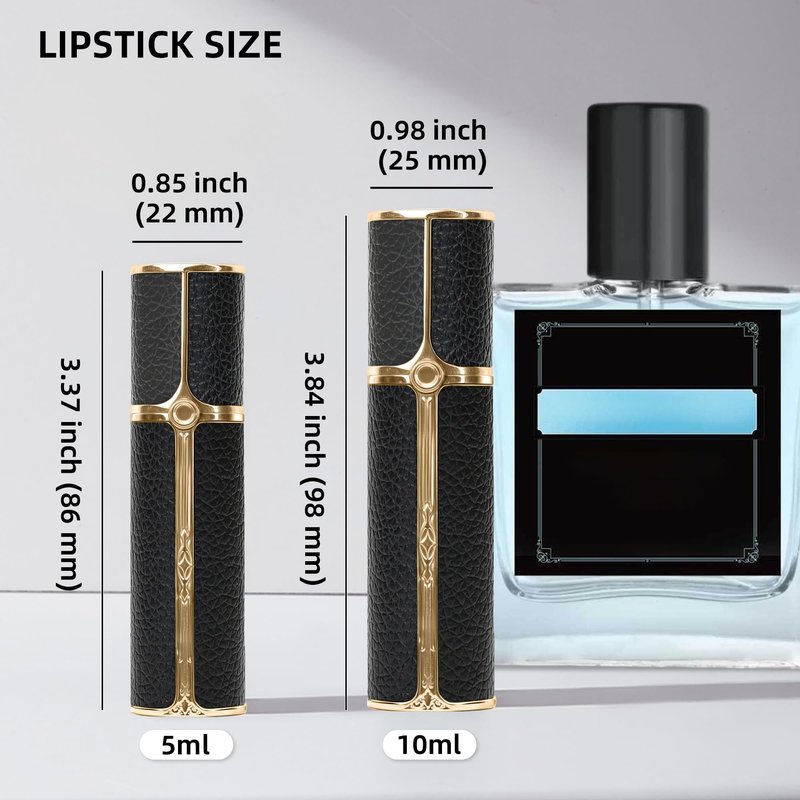 muilsae BF01BKB Leather Perfume Bottle 10ml – Bottom-Fill Refillable Dispenser, Leak-Proof & Portable for Men & Women, Ideal for Travel, Gifting & Daily Use (BKB)