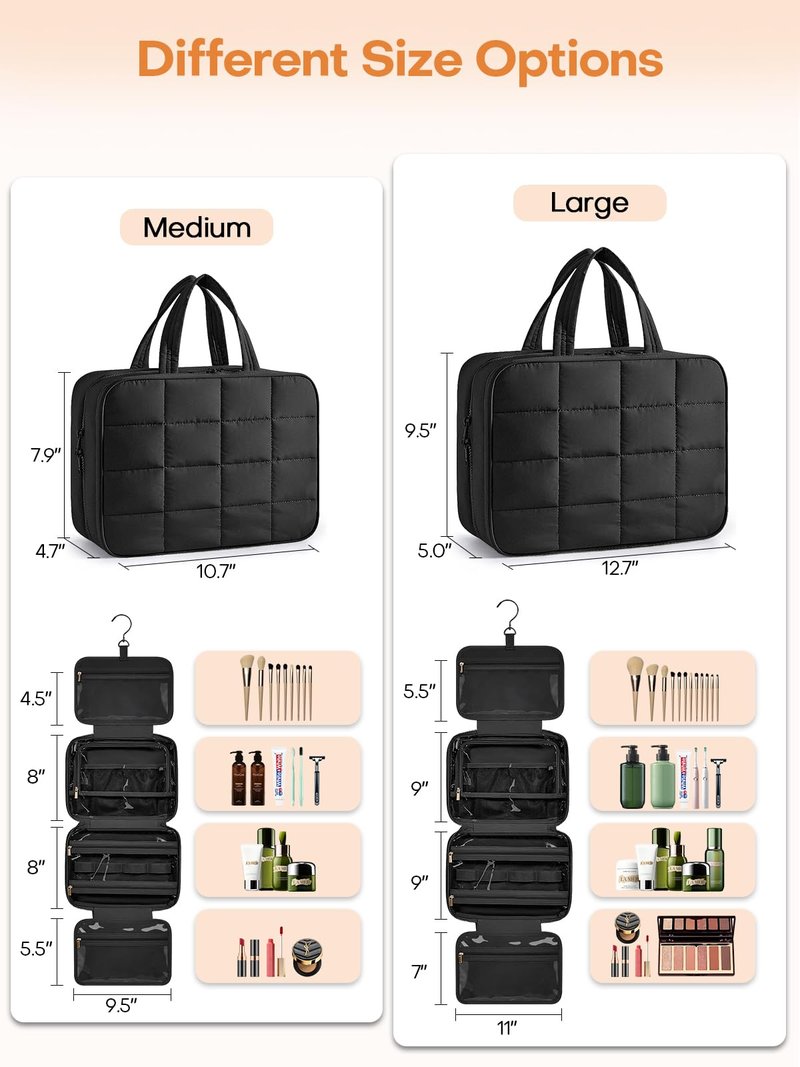 Manuqia Travel Toiletry Bag with Separate Jewelry Organizer, Water-resistant Makeup Bag with Hanging Hook, Large Capacity Travel Organizer for Toiletries, Cosmetic, Vacation Essentials - Large