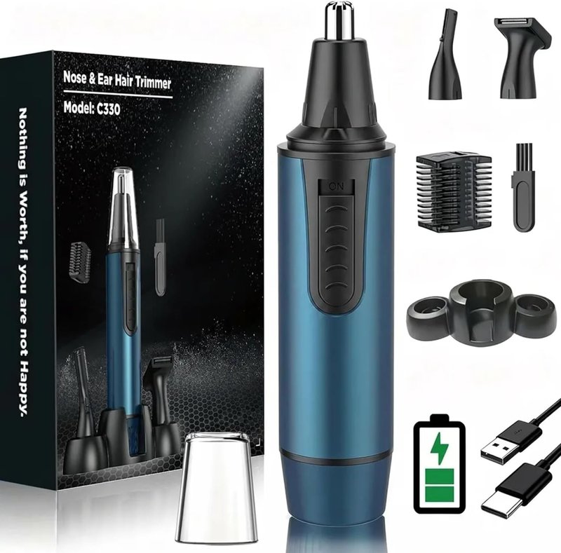 AREYZIN Nose Hair Trimmer for Men - 3-in-1 Painless Rechargeable Ear & Nose Grooming Kit | IPX7 Waterproof, Dual Edge Blades