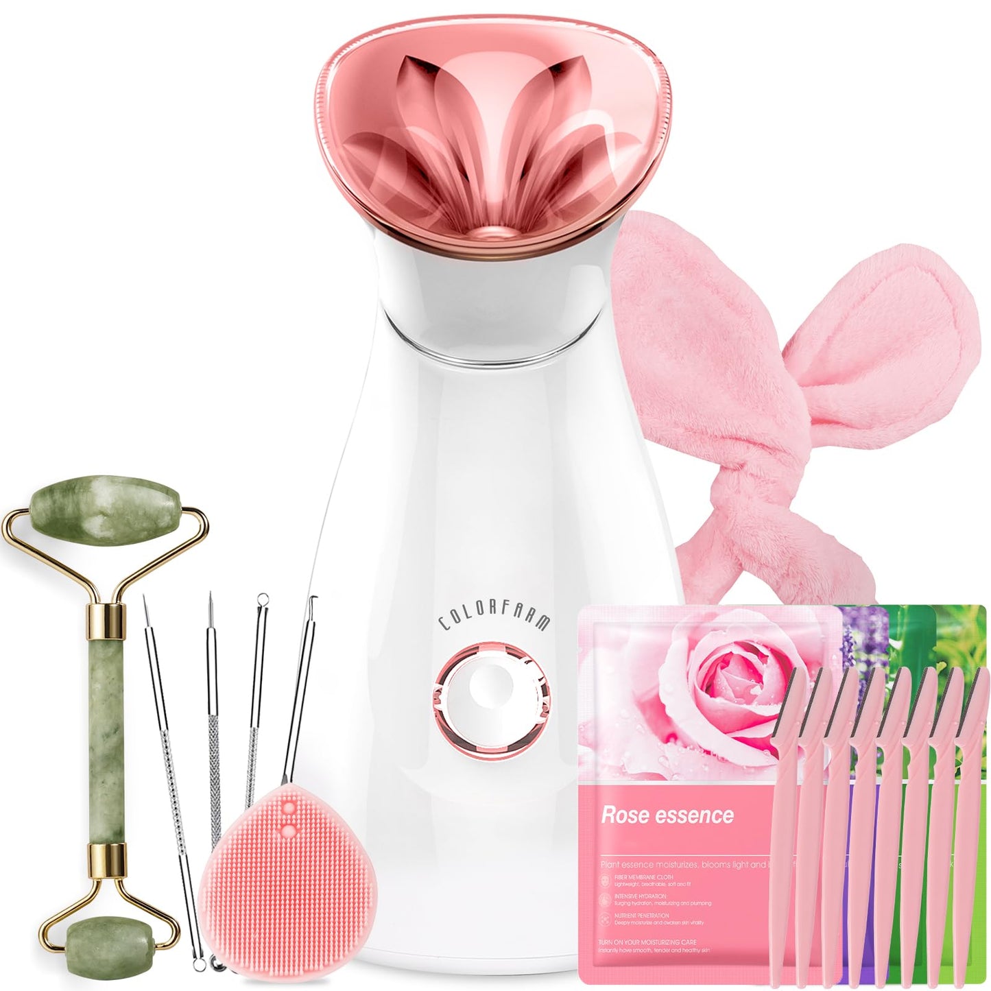Colorfarm Facial Steamer Skin Care Set: Face Steamer Home Spa Kit Deep Cleaning Unclogs Pores with 6 Skin Care Tools - Spa Relaxing Self Care Gifts for Women (Daily Skincare Essentials Combo)