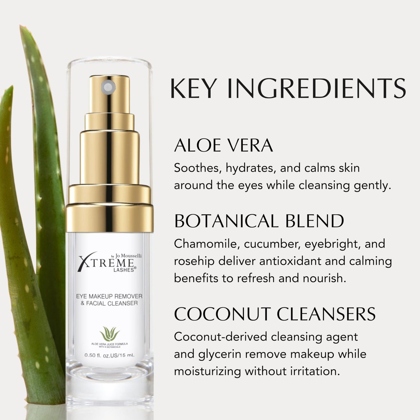 Xtreme Lashes Eye Makeup Remover & Facial Cleanser, 0.5 Fl Oz, Liquid Pump Gentle Face Wash, Lash Extension Safe, with Aloe Vera, Coconut and Botanicals, For All Skin Types