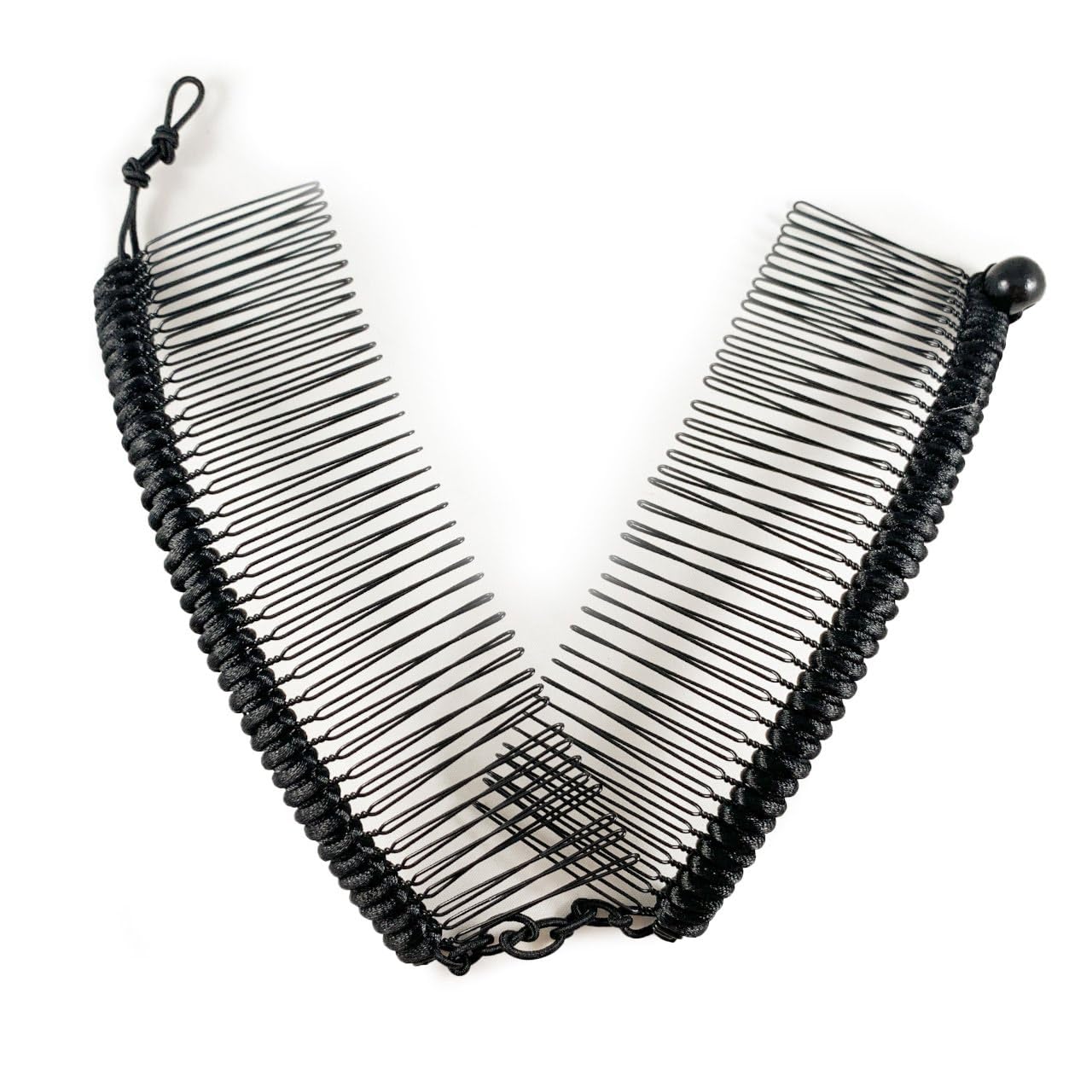 Stretch Banana clips (2-Pack) - Hair Combs for Thick or Natural Hair - Comfortable all-day hold for updo hairstyles (Large, Black Satin Cord wrap and White faux Pearl bead)