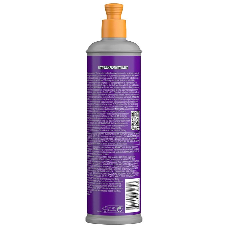 Bed Head by TIGI Purple Toning Shampoo - Neutralizes Brass Tones for Cool Blondes | Sulfate-Free, 13.53 fl oz