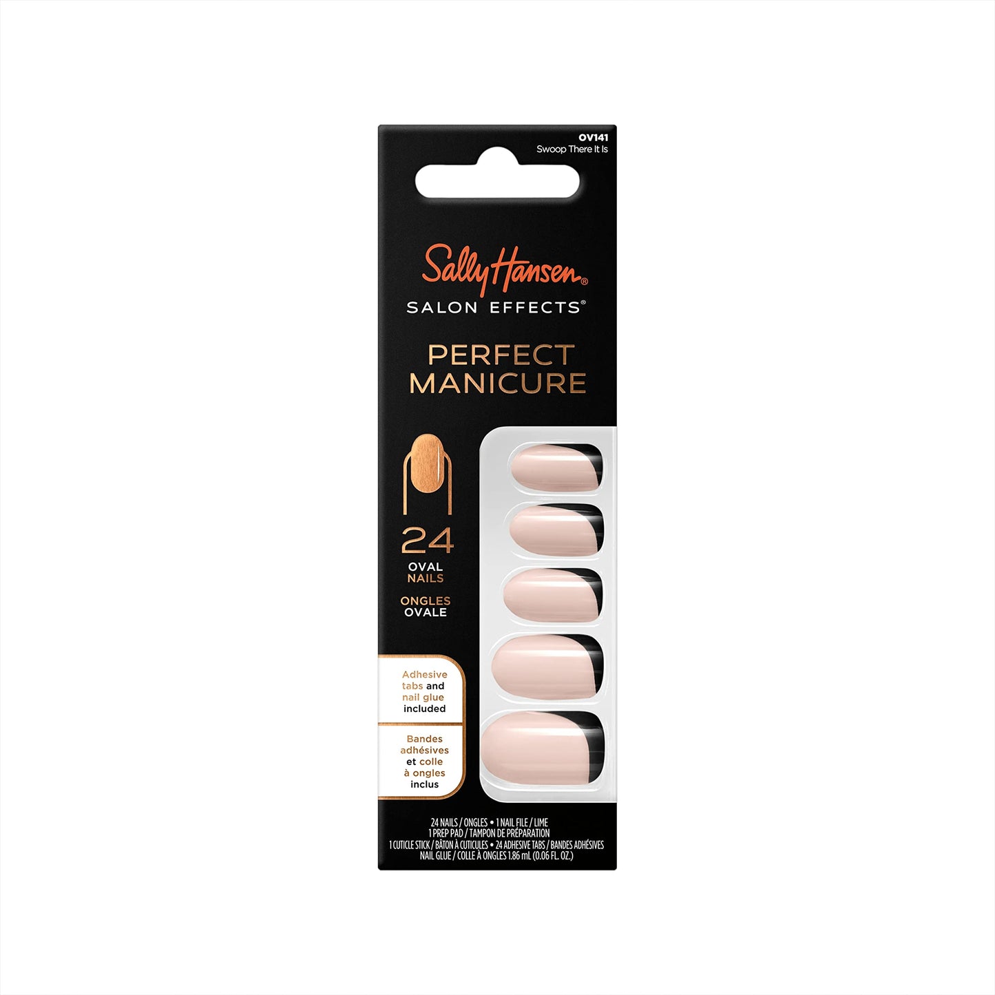 Sally Hansen Salon Effects® Perfect Manicure, Swoop There It Is, Press On Nails, Oval Shaped, Non-Damaging Adhesive Tabs, File, and Alcohol Pad Included
