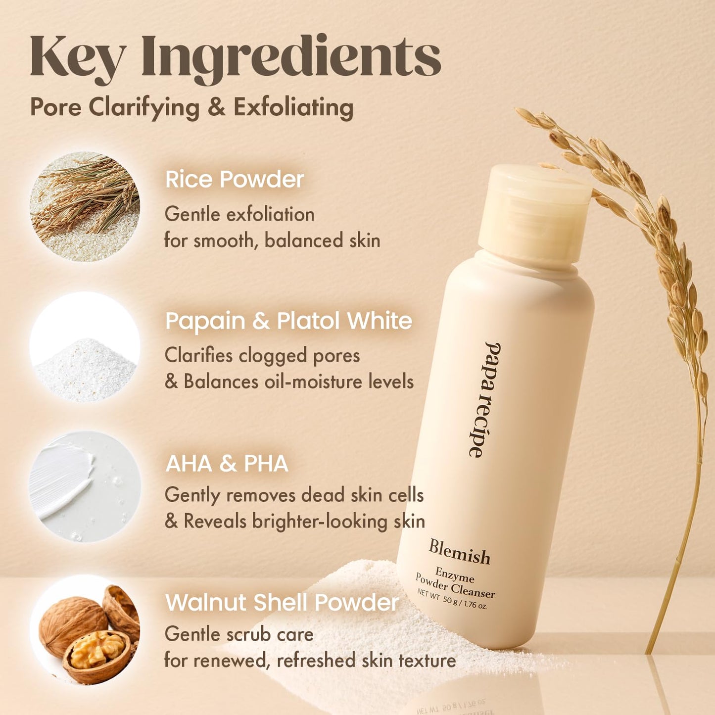 Papa Recipe Blemish Enzyme Powder Cleanser (1.7oz/50g) – Travel-Friendly Korean Powder-to-Foam Face Wash, Rice Powder for Radiant-Looking Skin, Gentle Exfoliation, Smooth Texture & Pore Care