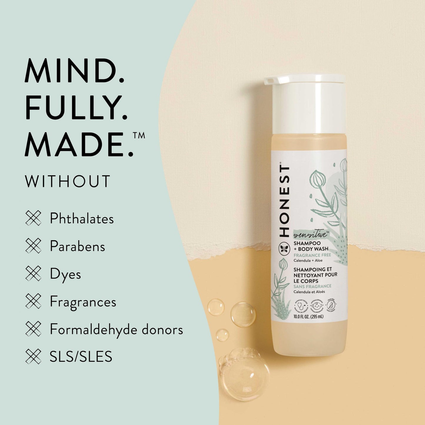 The Honest Company Fragrance Free Bundle for Sensitive Skin | 2-in-1 Cleansing Shampoo + Body Wash and Silicone Free Conditioner | Naturally Derived, Tear free, Hypoallergenic | 20 fl oz
