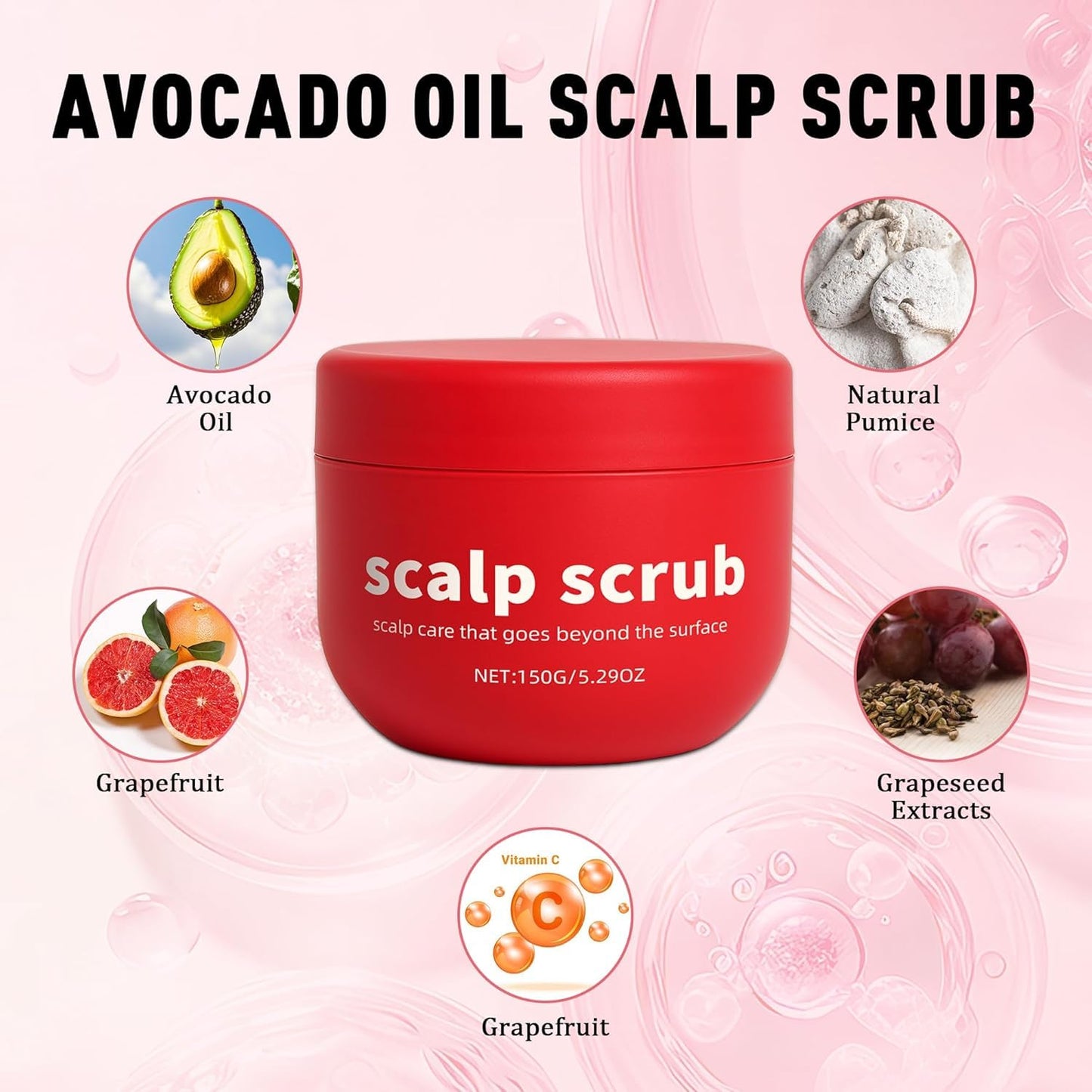 Avocado Oil Scalp Scrub, Rich in Grapefruit Extract, Grapeseed Extract, and Pumice, Natural Scrub & Dry Scalp, Gluten Free, Vegan