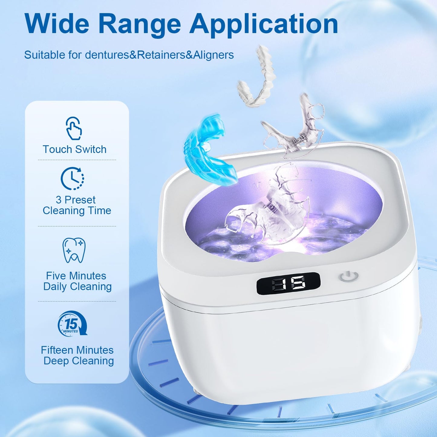 LONGMON Ultrasonic Retainer Cleaner and Retainer Storage Case Bundled Set Contains Ultrasonic Retainer Cleaner Machine and Double Layer Retainer Case