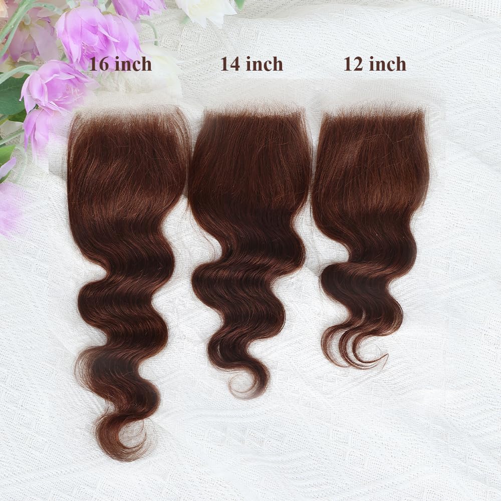 Brown color Body Wave Closure 4x4 Free Part Closure Brazilian Human Hair Closure Virgin Human Hair HD Lace closure Chocolate Brown (14 Inch)