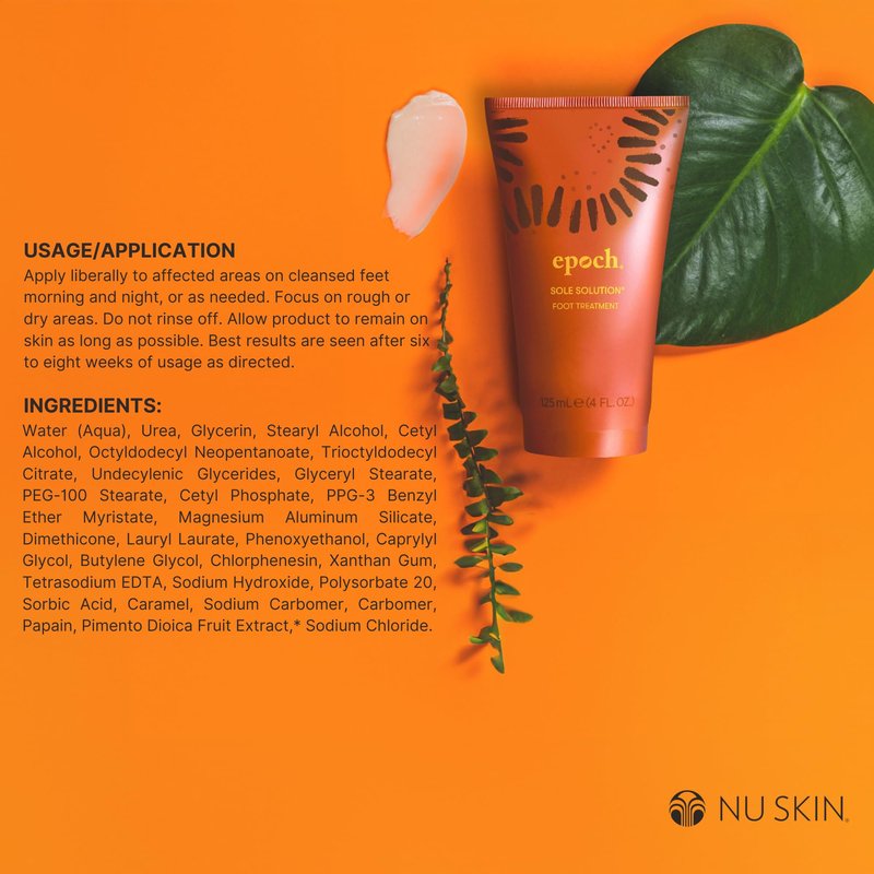 Nu Skin Epoch Sole Solution Foot Treatment | Intensive Moisturizing Cream for Dry Feet, Rough Skin & Heels | Softens Calluses With Natural Papain, Urea, Baobab & Allantoin | 4 oz | 1 Pack