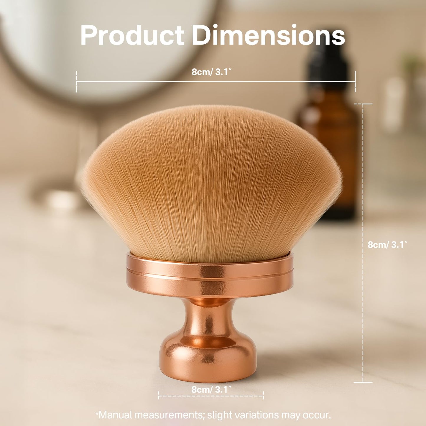 OriginButy Kabuki Self Tanner Brush – Round Dome Blending Brush for Face & Body, Palm-Grip Applicator for Smooth, Streak-Free Tan | Soft Synthetic Bristles, Washable & Reusable (Gold)