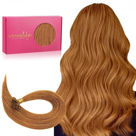 WENNALIFE U Tip Hair Extensions Real Human Hair, 50g 50s 16 Inch Auburn Ginger Remy Hair K Tip Invisible Straight Keratin Bond Hot Fusion Hair