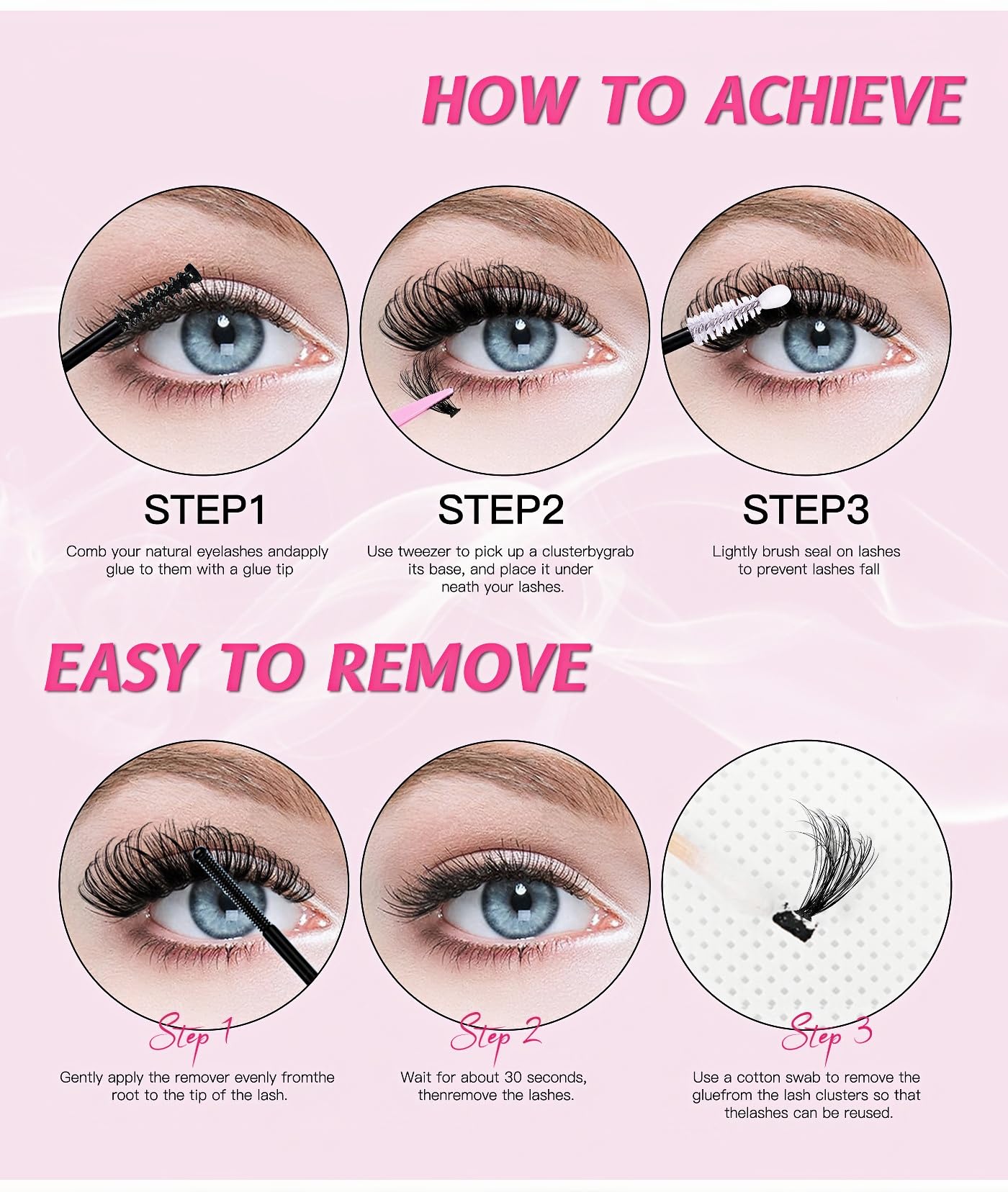 Lashes Extension Kit 640pcs False Eyelashes Clusters 30D+40D+50D, DIY Individual Lash Kit 8-18mm with Eyelash Tools Set