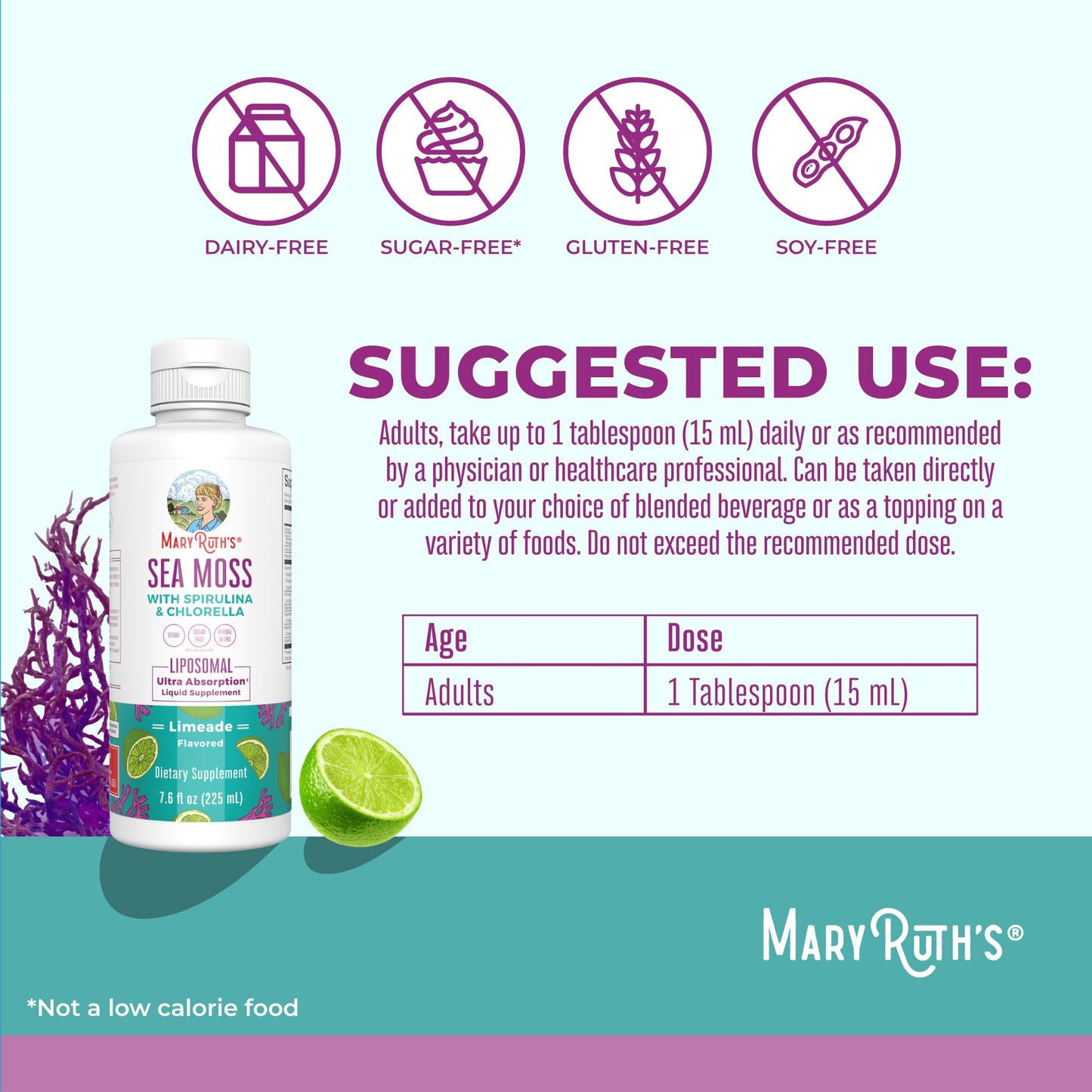 MARYRUTH'S Organics Sea Moss with Spirulina and Chlorella Liposomal | Chlorophyll | Dandelion Root | Superfood | Ultra Absorption | Vegan | Non-GMO | Gluten Free | 7.6 fl oz | 15 Servings
