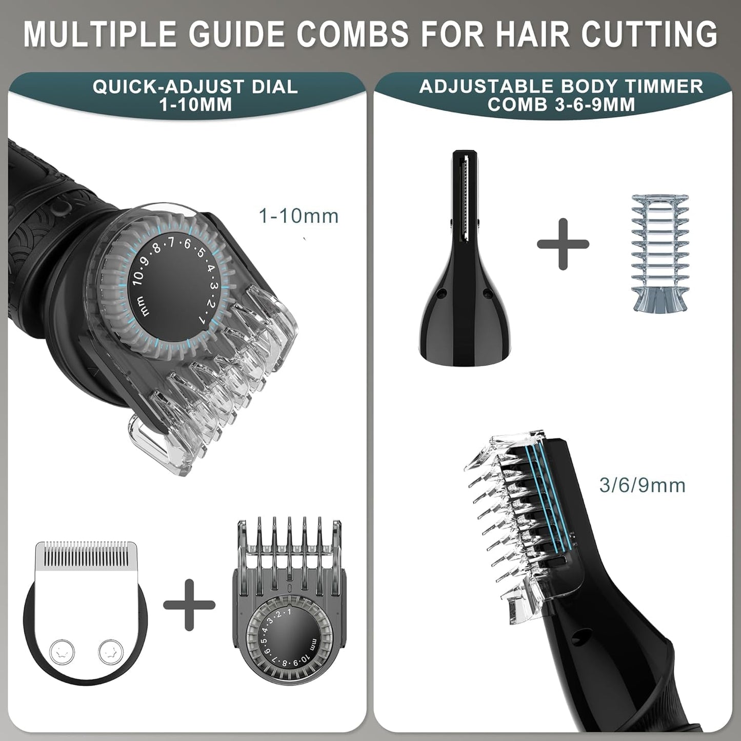 Scttomon Beard Trimmer for Men Professional Mens Beard Grooming Kit T-Blade Trimmer Electric Shaver Razor Nose Body Trimmer Hair Cutting Kit Cordless 7 in 1 Black