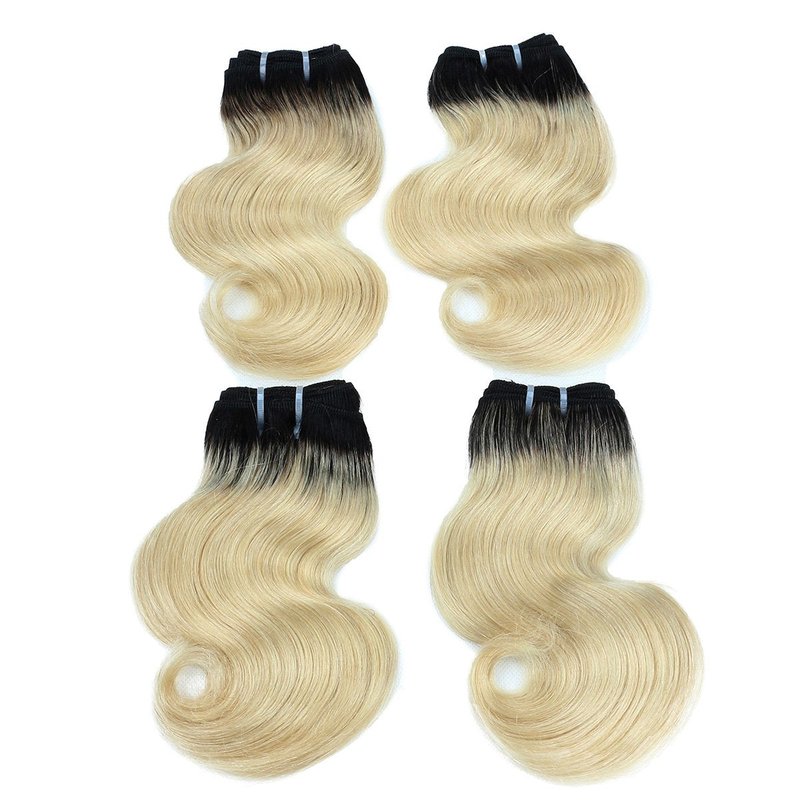 FASHION LINE 8" Human Hair Bundles Ombre Two Tone Brazilian Virgin Hair Extensions Body Wave 50g Bundles (8/8/8/8 Inch, 1b/613)