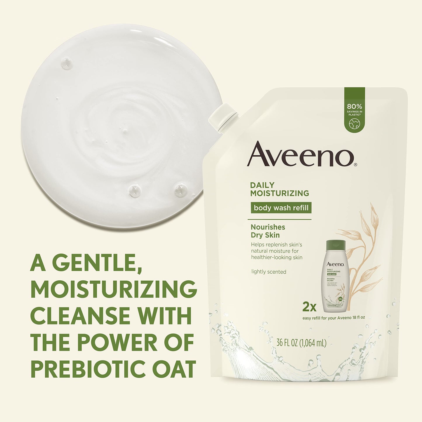Aveeno Daily Moisturizing Body Wash, Soothing Oat, Refill, 36 Fl. Oz with Aveeno Daily Moisturizing Body Wash for Dry Skin