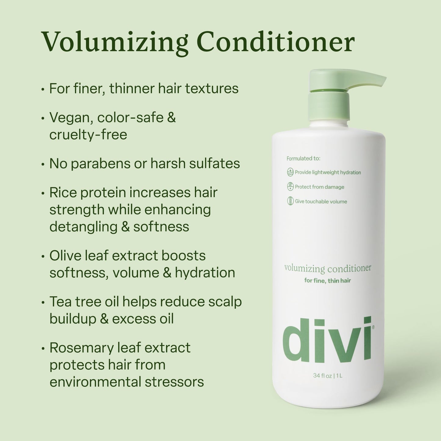 Divi Volumizing Conditioner for Fine, Thin Hair with Rice Protein | 34 fl oz