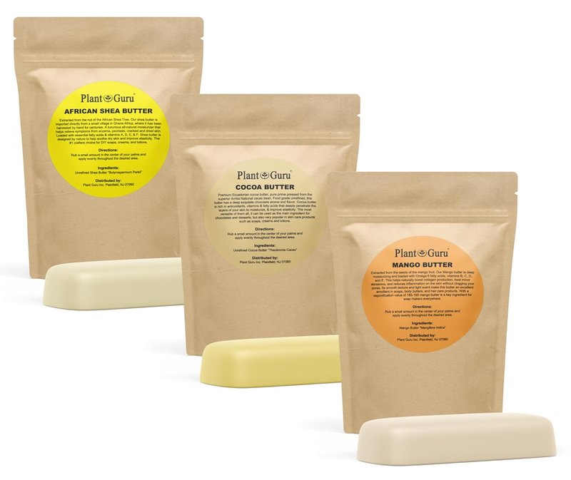 Shea Butter, Mango Butter & Cocoa Butter Variety Bundle - 100% Pure Natural Moisturizer for Dry Skin | 8 oz. Bars