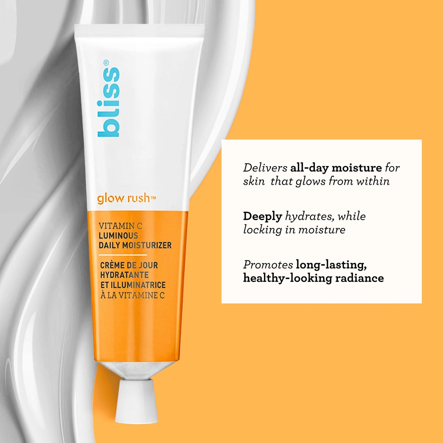 Bliss Bright Idea Vitamin C + Tri-Peptide Brightening Serum - 1 Fl Oz - Hydrating Illuminating Face Cream with Peptides & Bliss Glow Rush Luminous Daily Brightening Moisturizer for Radiant Skin