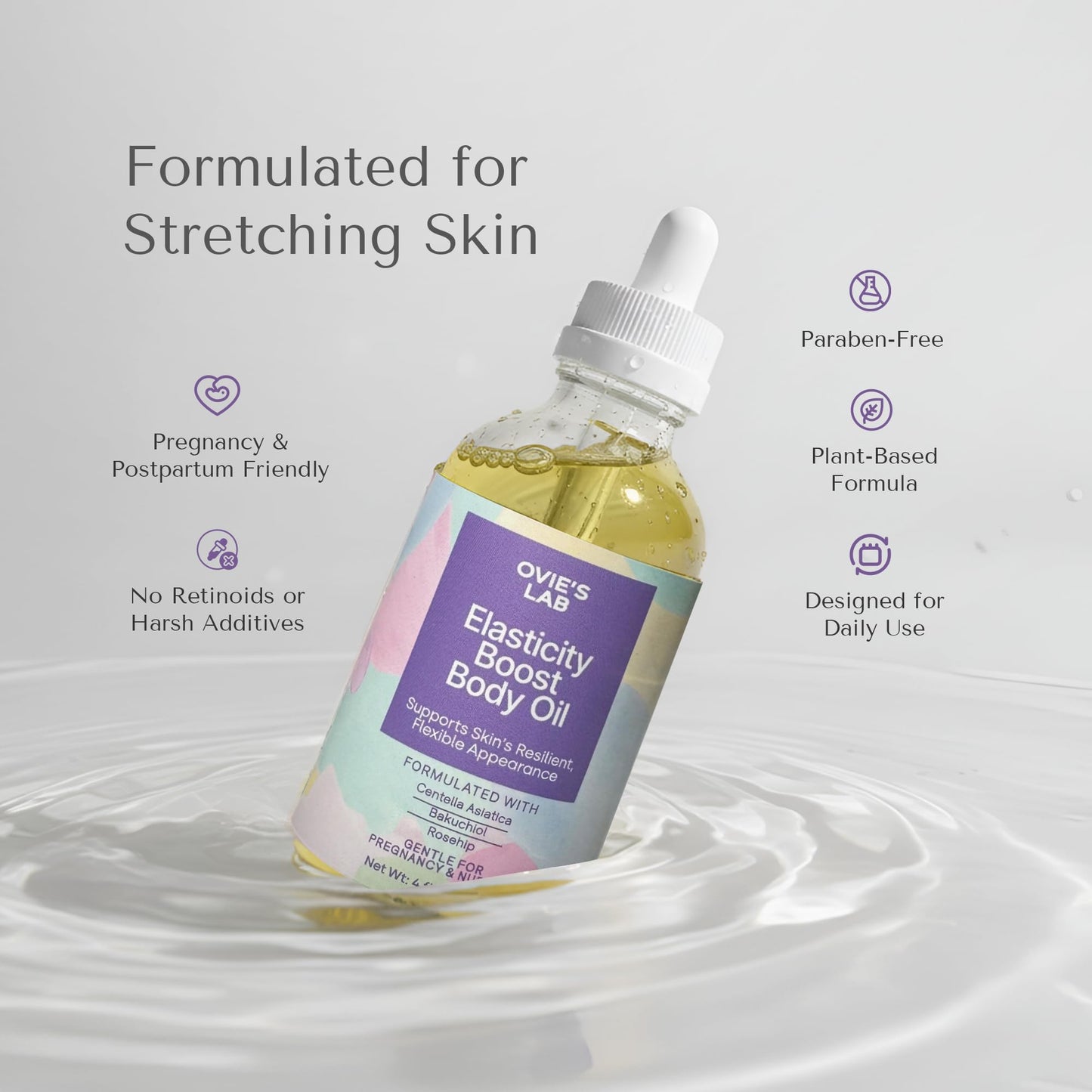 Belly Oil for Pregnant Women – Oil for Stretch Marks During Pregnancy & Postpartum, Pregnancy Stretch Mark Support with Centella Asiatica, Lightweight Body Oil