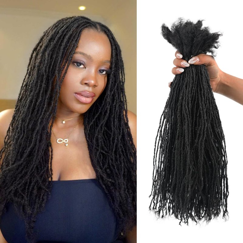 Originea Sister Locs Extensions Human Hair Curly Tips Permanent Micro Locs Extensions Natural Looking Soft Dreadlocks Can Be Bleached and Dyed (1B# 0.1cm, 8 Inch 30 Strands)