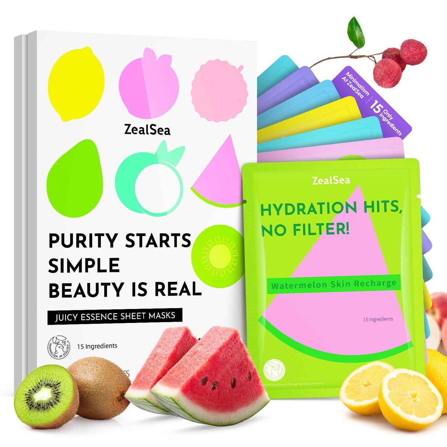 ZealSea Clean Beauty Face Masks Skincare, Minimalism 15 Ingredients Sheet Mask, Dopamine Color Design Facial Mask, Sleepover & Slumber Spa Party Supplies, Women Teen Girl Gifts Trendy Stuff, 14 Pack