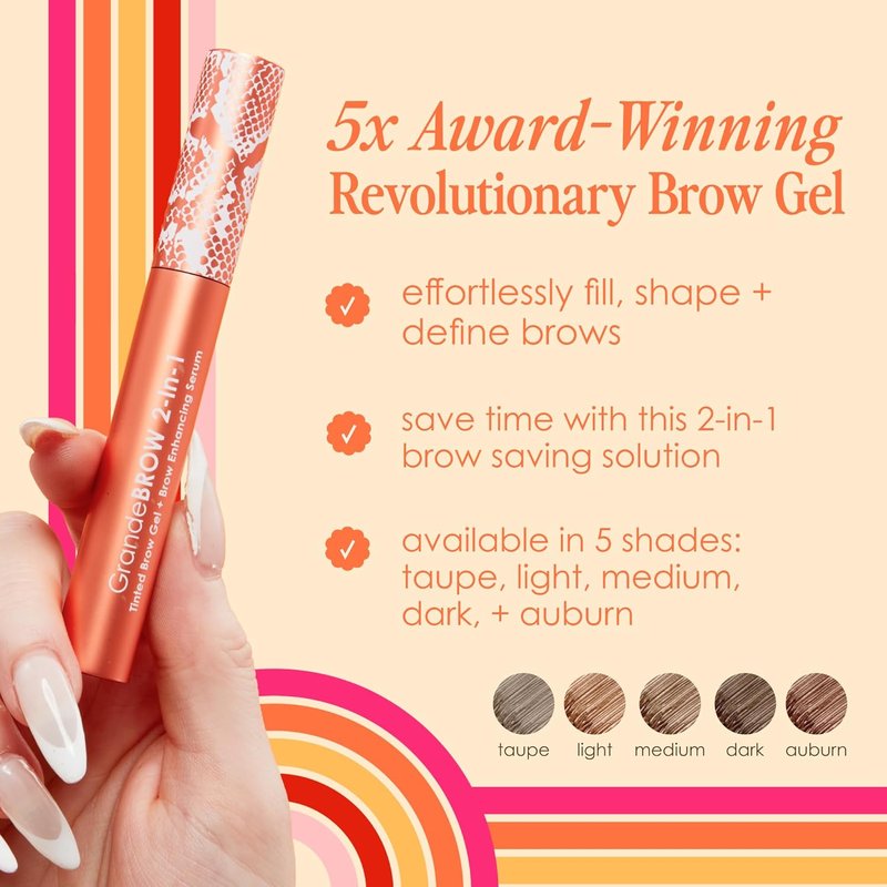 Grande Cosmetics GrandeBROW Tinted Brow Gel & Serum - Thicker, Darker Eyebrows | Long-Lasting Formula with Castor Oil