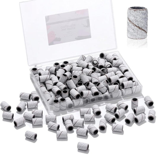 Sanding Bands for Nail Drill - 100 Pcs Medium Grit #180 | Durable Acrylic Nail File Bits, White