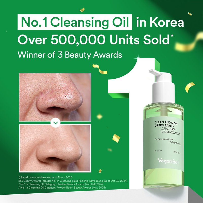 VEGANIFECT LHA Deep Cleansing Oil, Pore Control Cleansing Oil, Blackhead Remover & Sebum Care, Gentle Melting Oil Cleanser for Face, Daily Hydrating Makeup Remover, Korean Skincare 205ml/6.93 fl oz