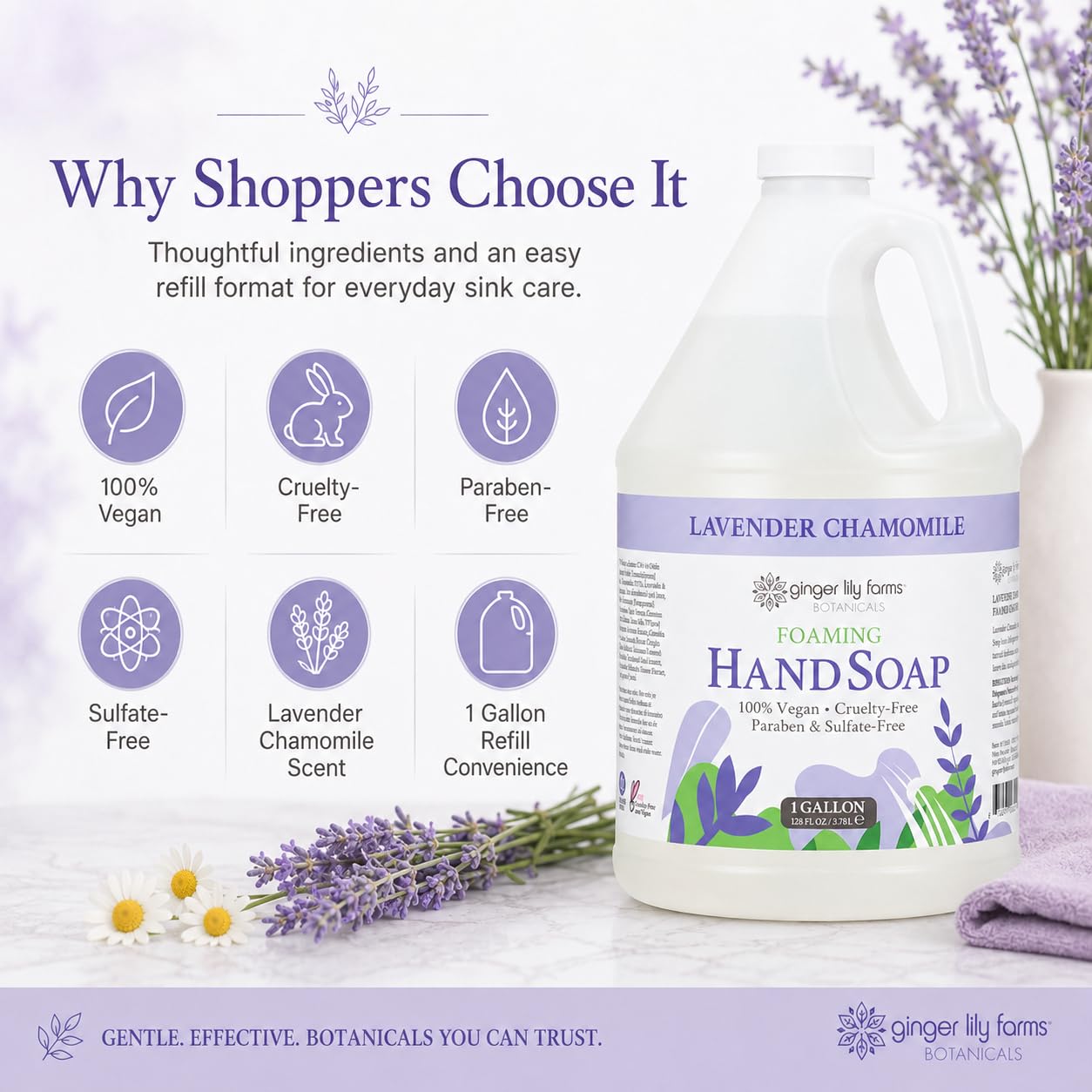 Ginger Lily Farms Botanicals All-Purpose Foaming Hand Soap Refill, 100% Vegan & Cruelty-Free, Lavender Chamomile Scent, 1 Gallon (128 Fl Oz)