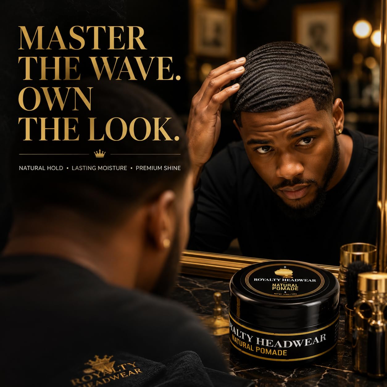 Royalty Headwear Natural Wave Pomade – Silky & Moisturized Hair, Strong Hold, Easy Wash – Men’s Grooming Supplies, Natural Ingredients (3.5oz)