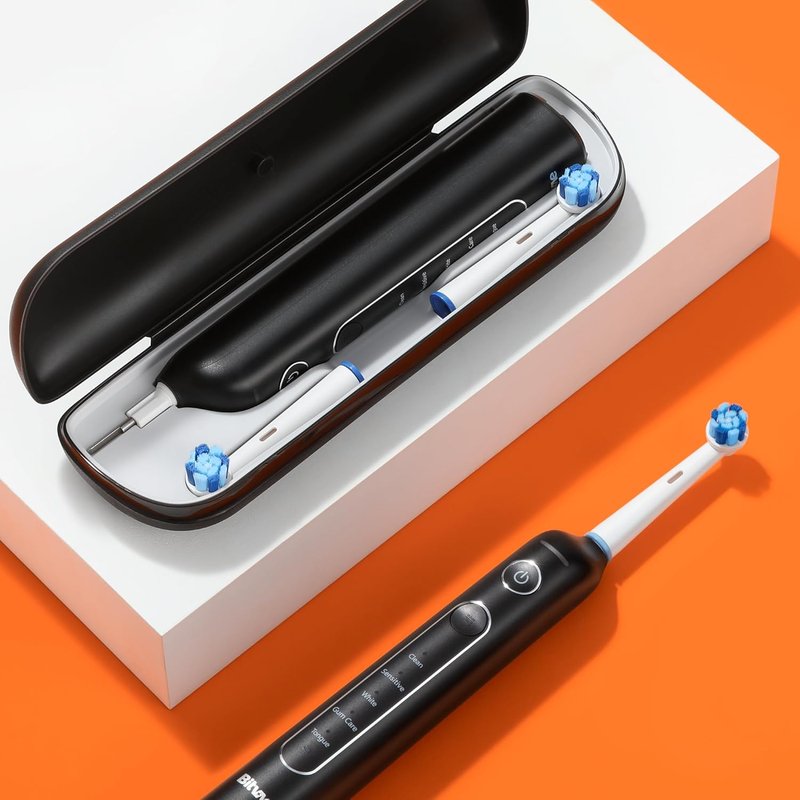 Bitvae R2 Rotating Electric Toothbrush - 8 Brush Heads, 5 Modes, Rechargeable | Black, Travel Case Included
