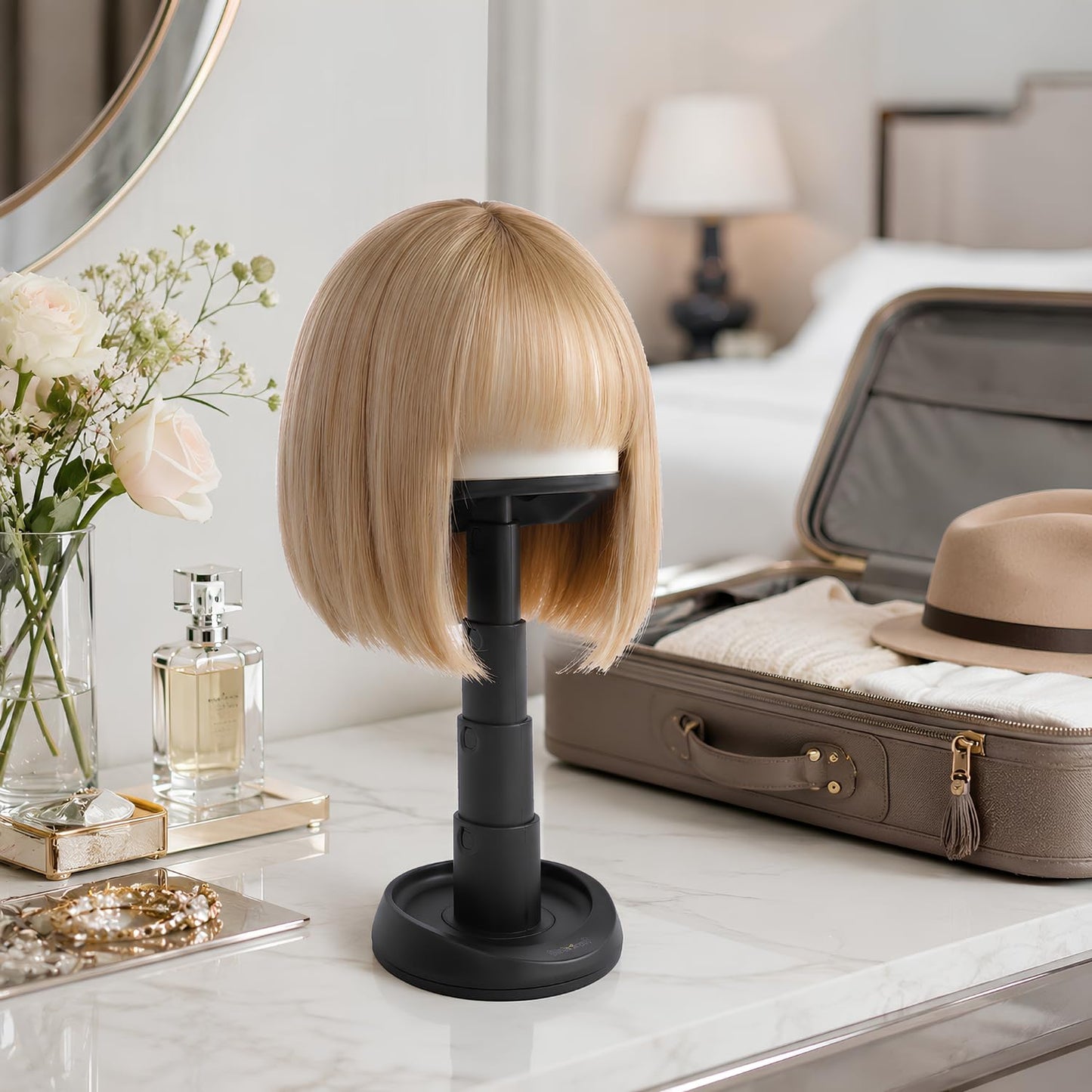 lightmay Adjustable Collapsible Wig Stand for Wigs & Hats, Black & White