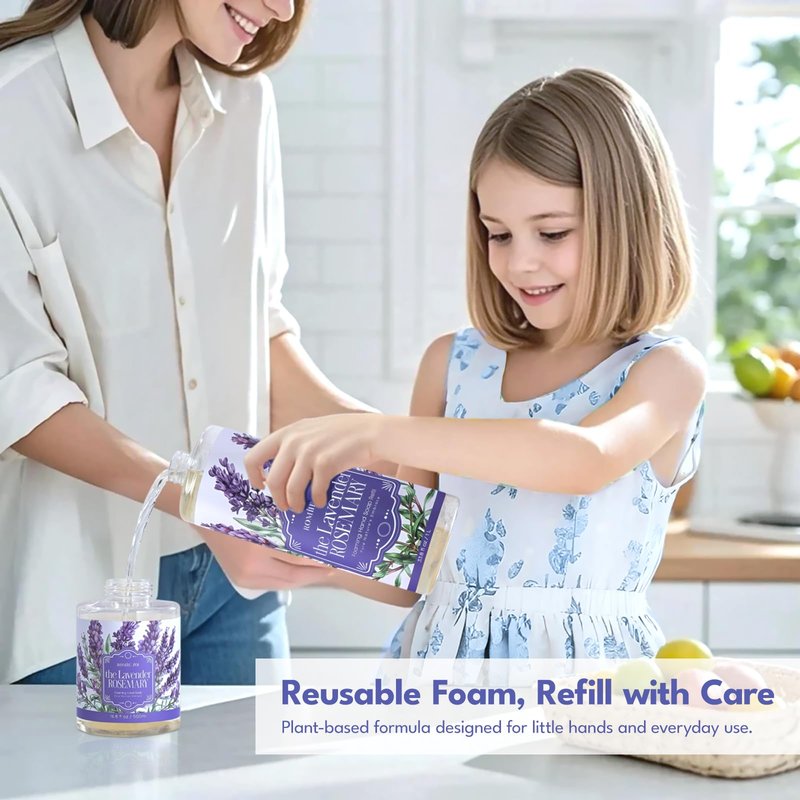 ROMIIE ZOI Foaming Hand Soap Gift Set, 1000ml Refill+500ml Foaming Soap, Cruelty-Free, Biodegradable Formula with Essential Oils for Sensitive Skin, Lavender Rosemary Scent, For Kitchen & Bathroom