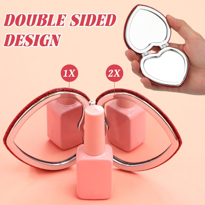 BrightRow 24 Pcs Heart Compact Mirror Magnifying Travel Mirror Bulk with Glitter Double Sided Cosmetic Purse Mirrors Heart Shaped Folding Pocket Makeup Mirrors for Women Mom Gift(Red, Pink, Purple)