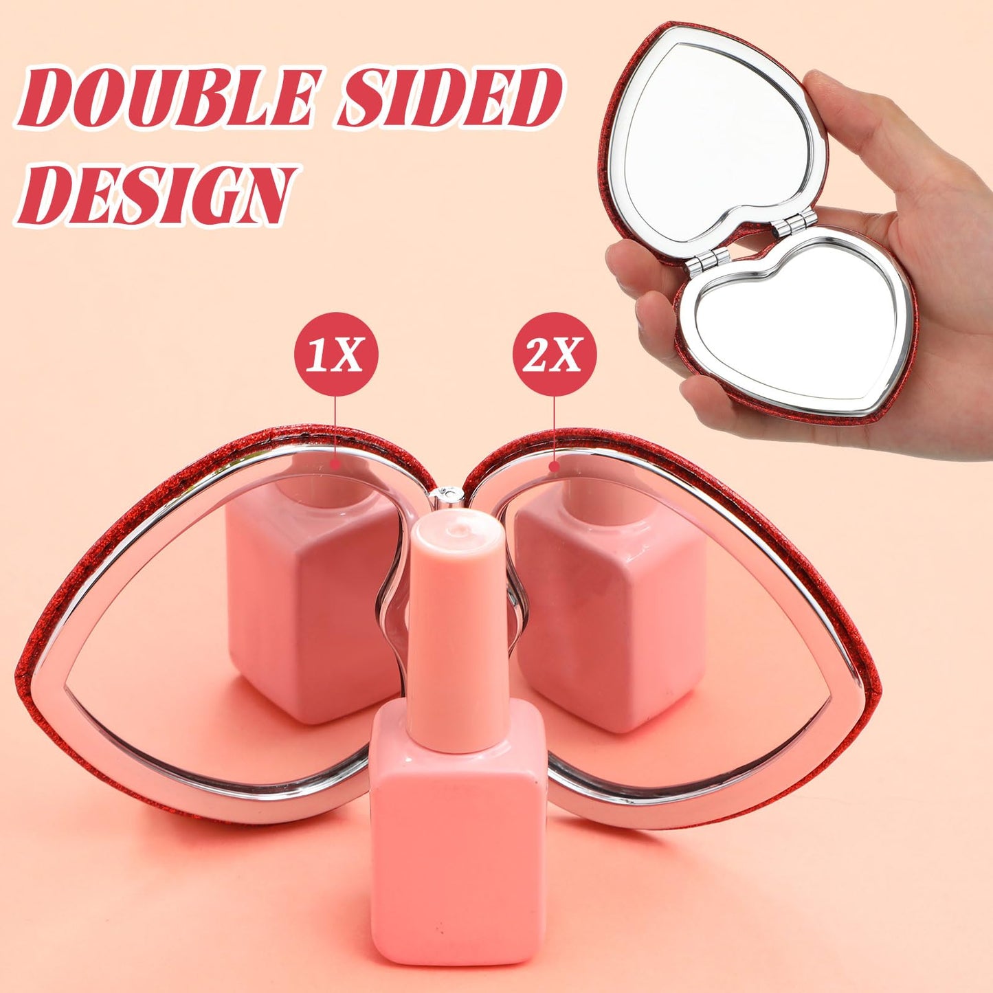 BrightRow 24 Pcs Heart Compact Mirror Magnifying Travel Mirror Bulk with Glitter Double Sided Cosmetic Purse Mirrors Heart Shaped Folding Pocket Makeup Mirrors for Women Mom Gift(Red, Pink, Purple)