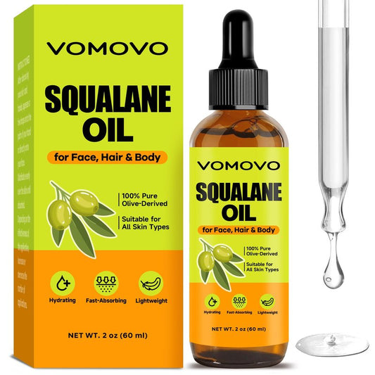 Vomovo Squalane Oil (2 oz) 100% Plant-Derived Oil, Squalane Oils for Face, Hair & Body,Lightweight, Fast-Absorbing, Fragrance-Free Hydrating Serum, Restores Skin Barrier, Suitable for All Skin Types
