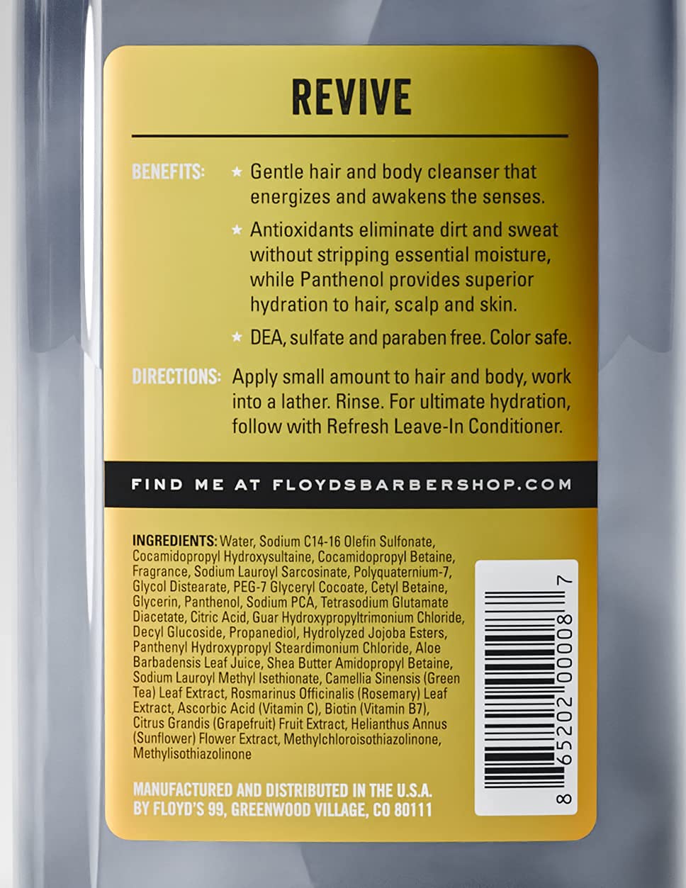 Floyd's 99 Revive 3 in 1 Men's Body Wash - Men's Shampoo, Body Wash, & Face Wash All-in One - Triple Action Formula - Moisturizing - 14 oz.