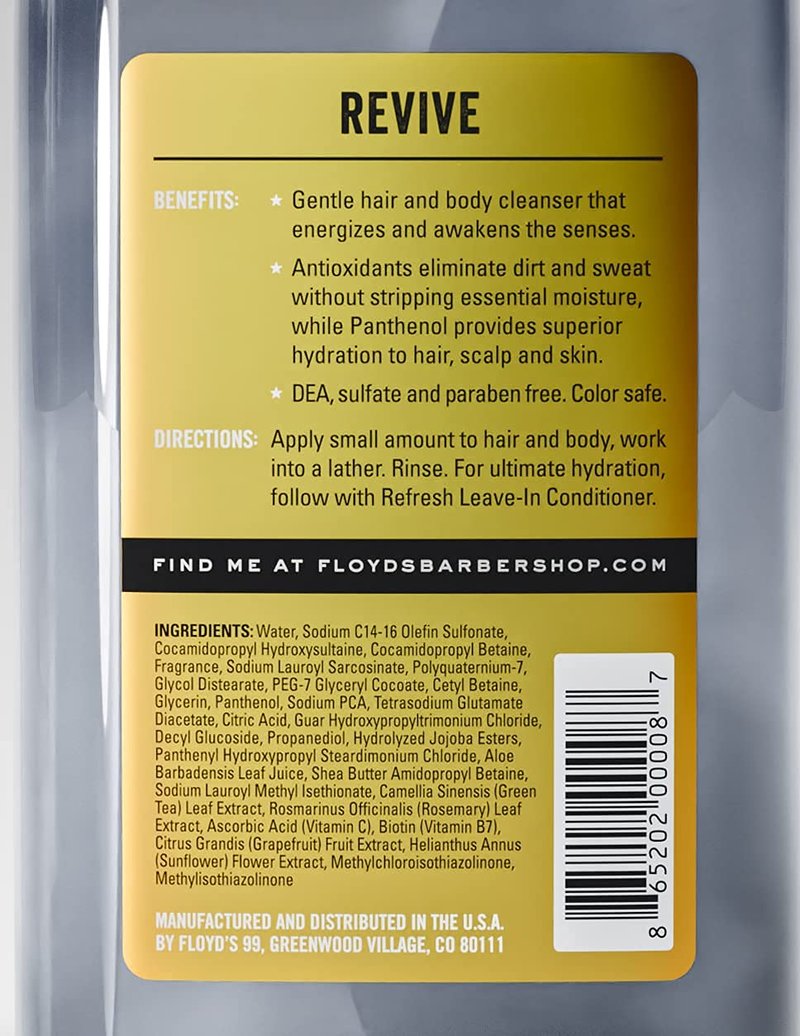 Floyd's 99 Revive 3 in 1 Men's Body Wash - Men's Shampoo, Body Wash, & Face Wash All-in One - Triple Action Formula - Moisturizing - 14 oz.