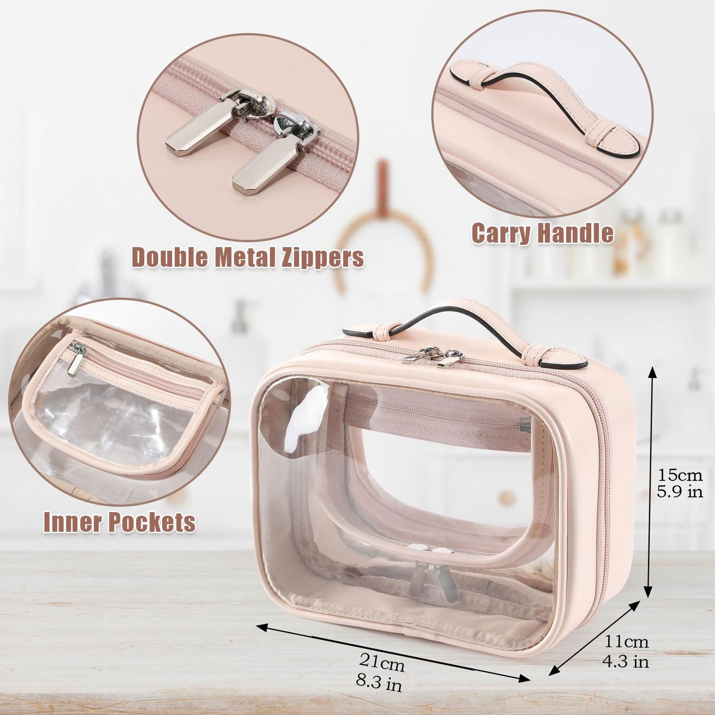 CANBOX TSA Approved Toiletry Bag, Clear Makeup Bags for Liquids Toiletries, Cosmetic Bag Organizer, Carry On Liquids Bag Travel Accessories Essentials, Pink