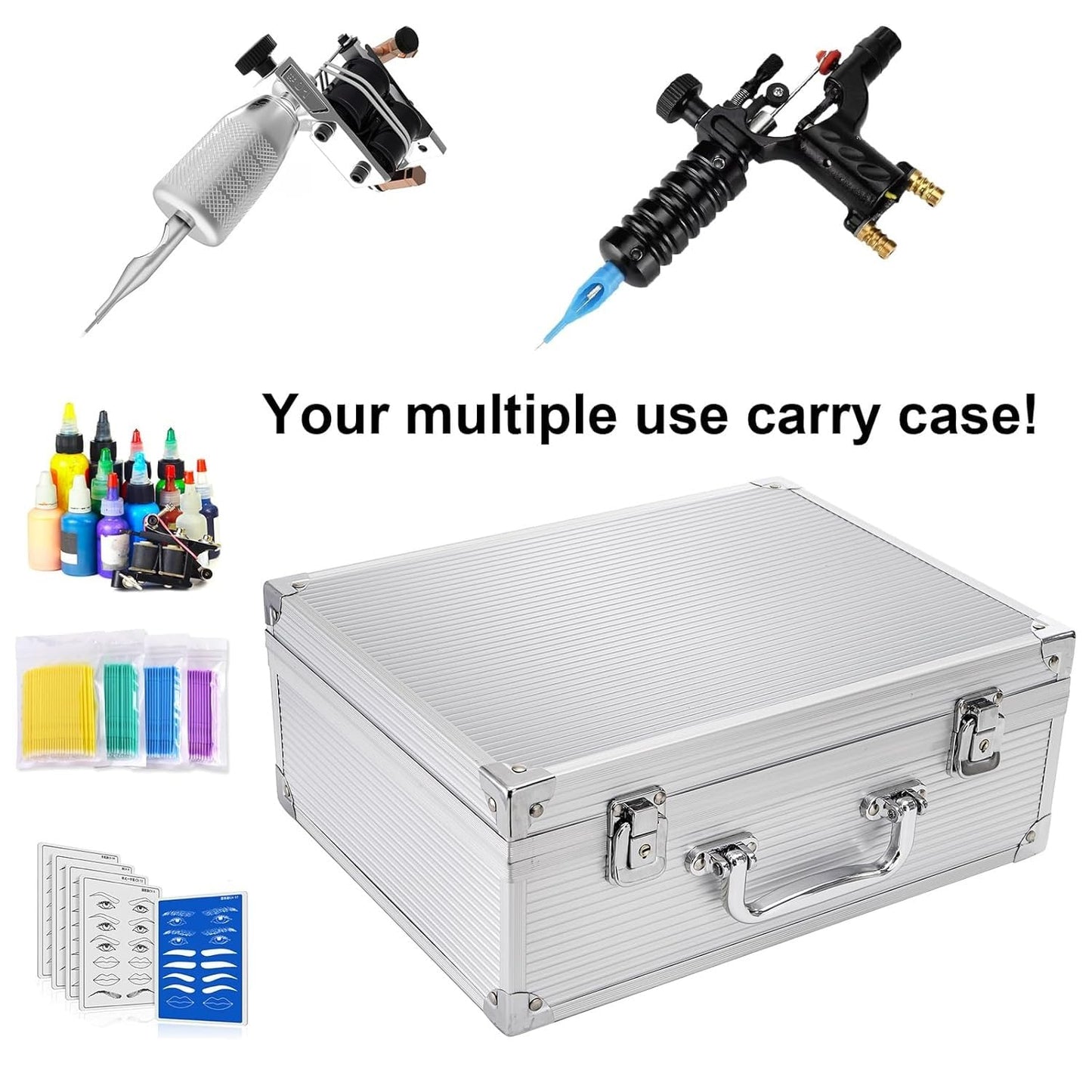 ordertattoo Large Tattoo Case Tattoo Kit Box - Aluminum Traveling Convention Carry Case (Silver)