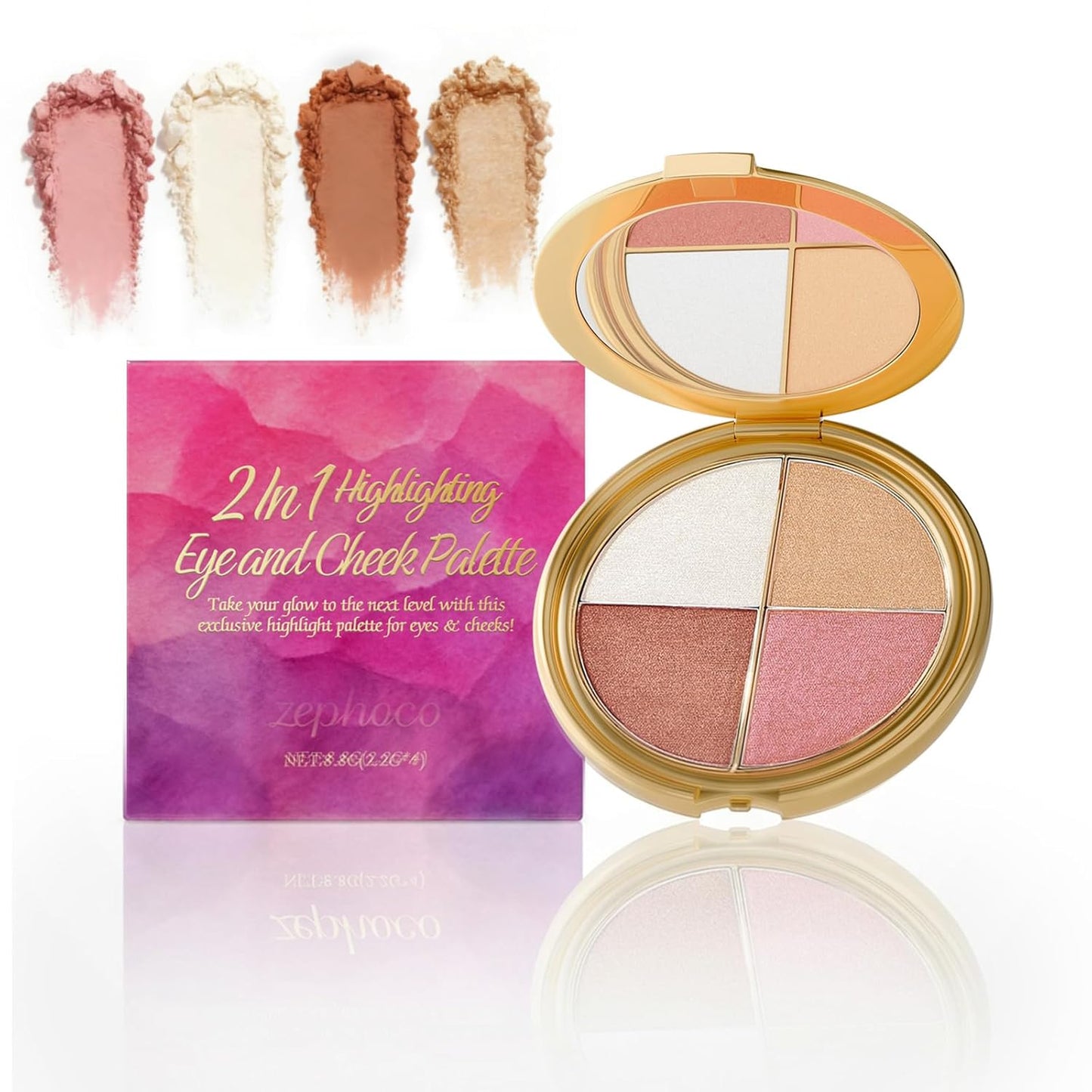 Eye & Cheek Glow Palette - 4-in-1 Eyeshadow, Highlighter, Blush & Contour Makeup for All Skin Tones | Long-Lasting Radiant Finish
