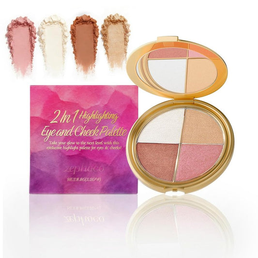 Eye & Cheek Glow Palette - 4-in-1 Eyeshadow, Highlighter, Blush & Contour Makeup for All Skin Tones | Long-Lasting Radiant Finish