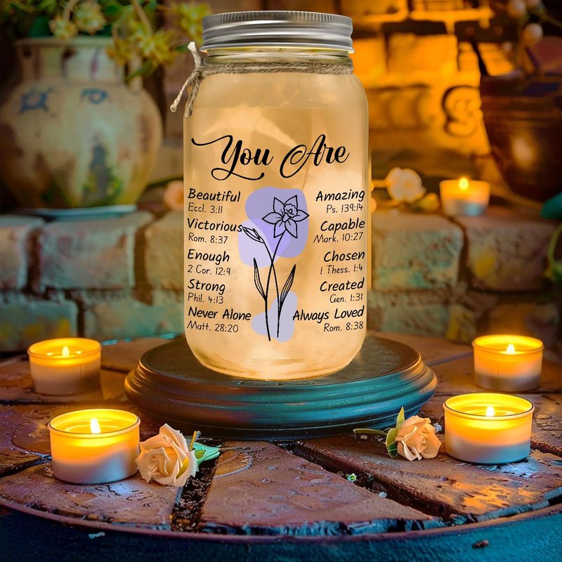 Religious Gifts for Women Christian Mason Jar Lamp Extra-Large - Christmas Inspiration for Mom Bible Encouragement Gifts for Women - Faith Jar 25oz Easter Mothers Day Bible Scripture for Mom Nana