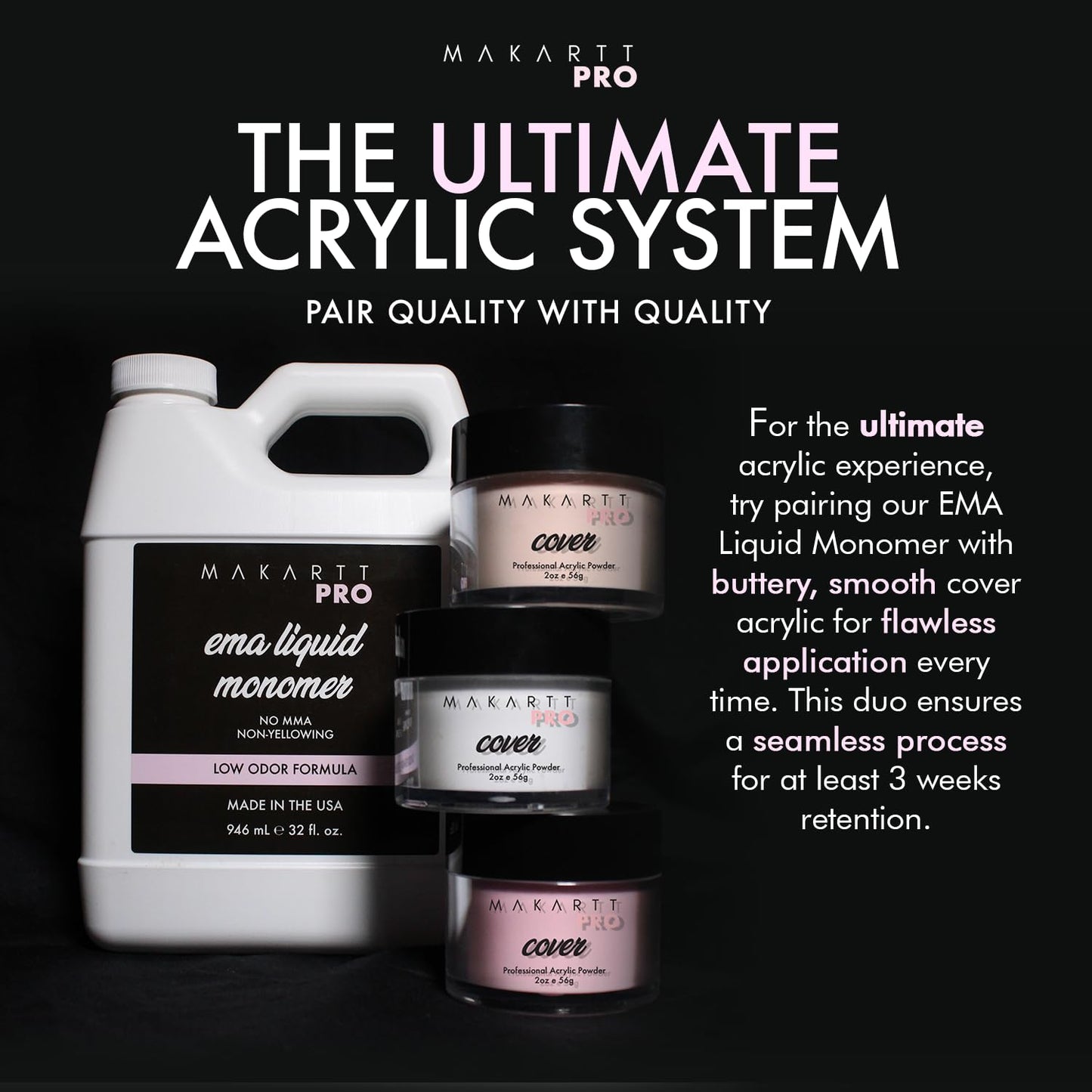 Low Odor Monomer for Acrylic Nails - MMA Free, Non-Yellowing Formula | 16 fl oz, Made in USA